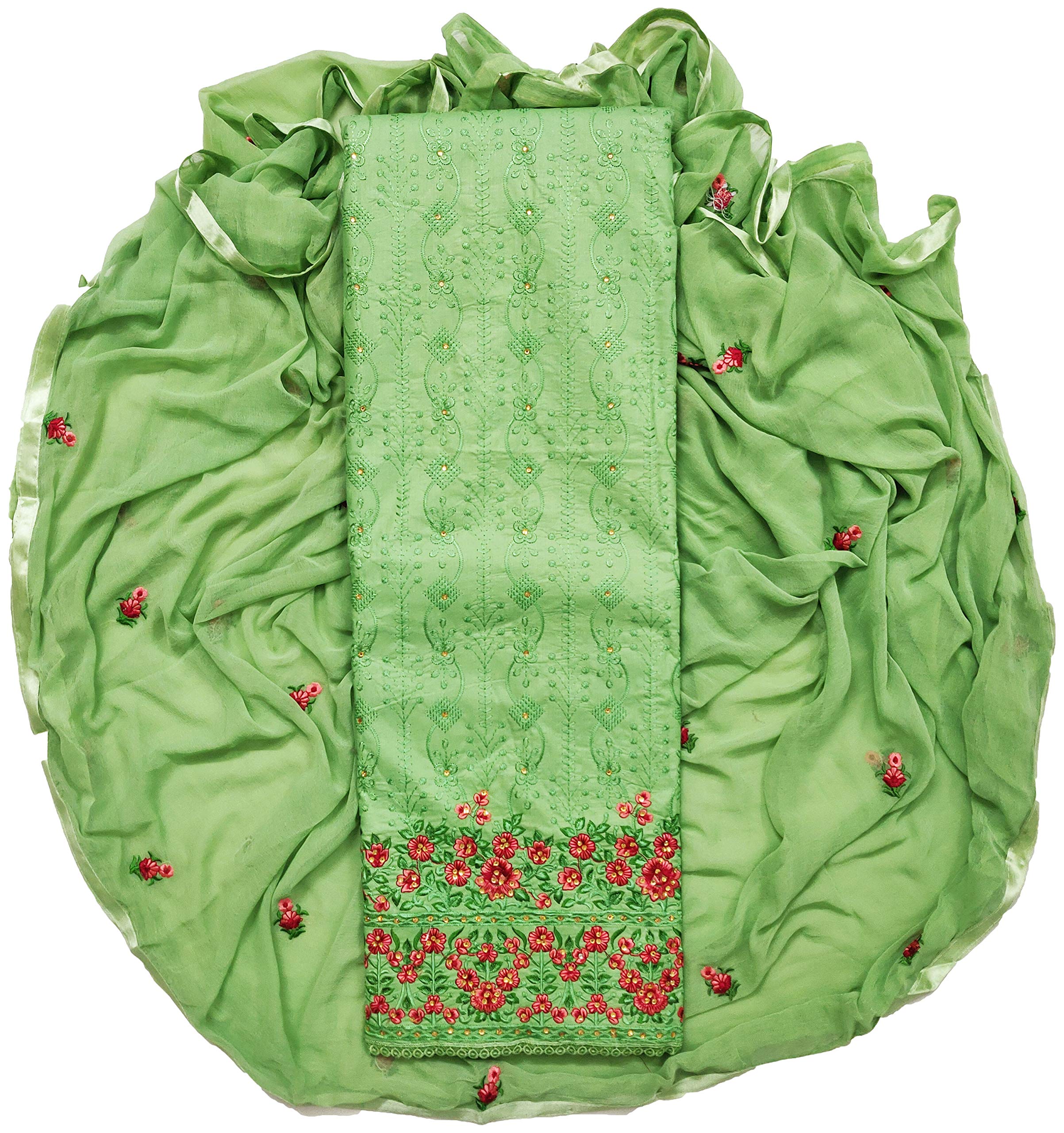 AAHIRA Women Cotton Unstiched Salwar Suit Dress Material With Heavy Thread Embriodery(Free Size,Supriya), Green, Free Size