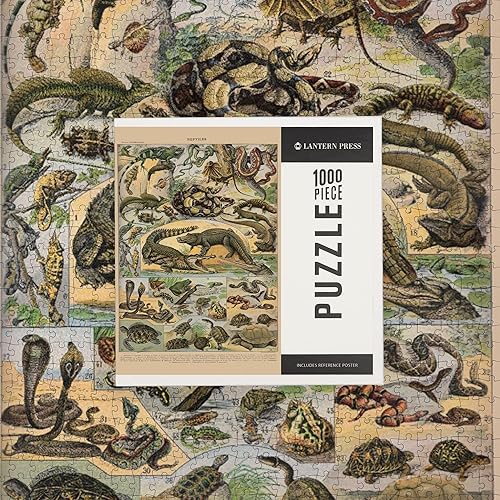 Miniatura 7 de Reptiles, A, placa de libros vintage, obras de arte de Adolphe Millot (rompecabezas de 1000 piezas, rompecabezas desafiante para adultos, fabricado