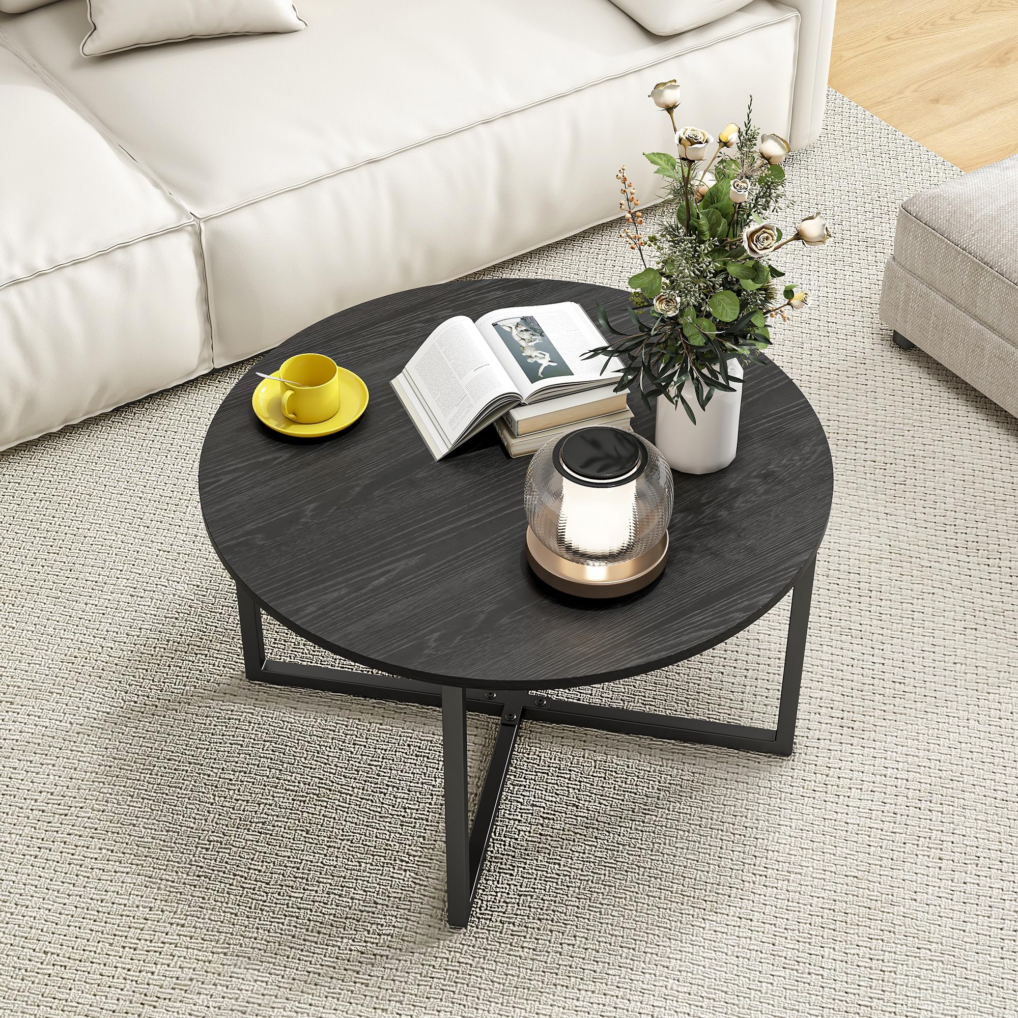 Ginhow Set di 2 tavolini rotondi con cassetto, colore nero con effetto