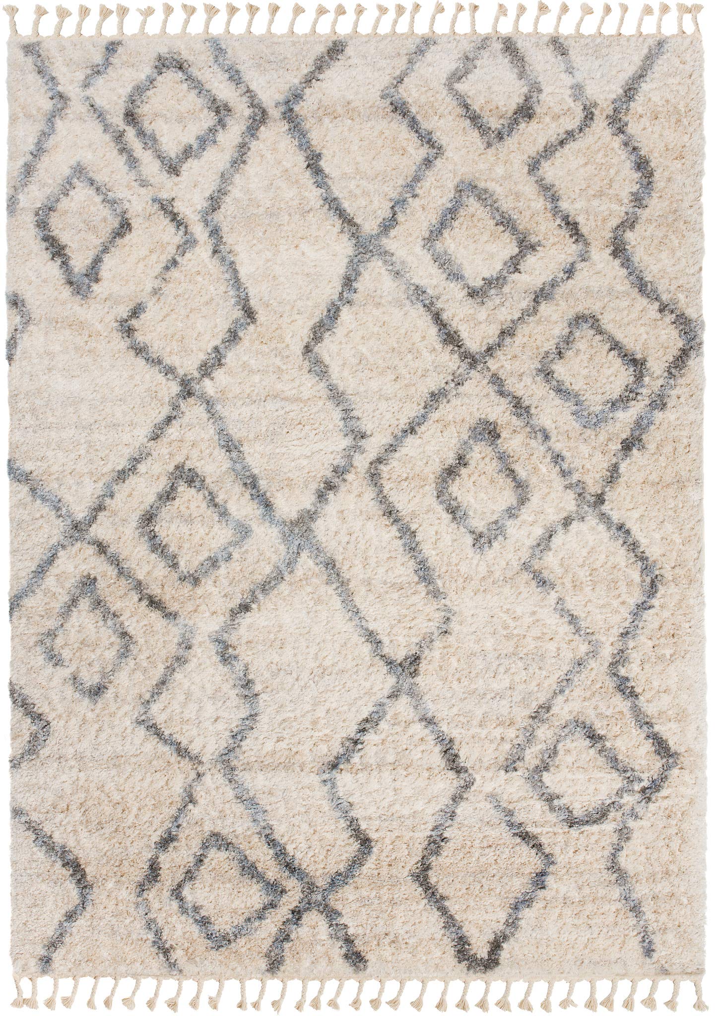 TAPISO Versay Teppich Shaggy Creme Grau Fransen Modern Abstrakt Streifen Boho Weich Hochflor Langflor Wohnzimmer Schlafzimmer ÖKOTEX 120 x 170 cm