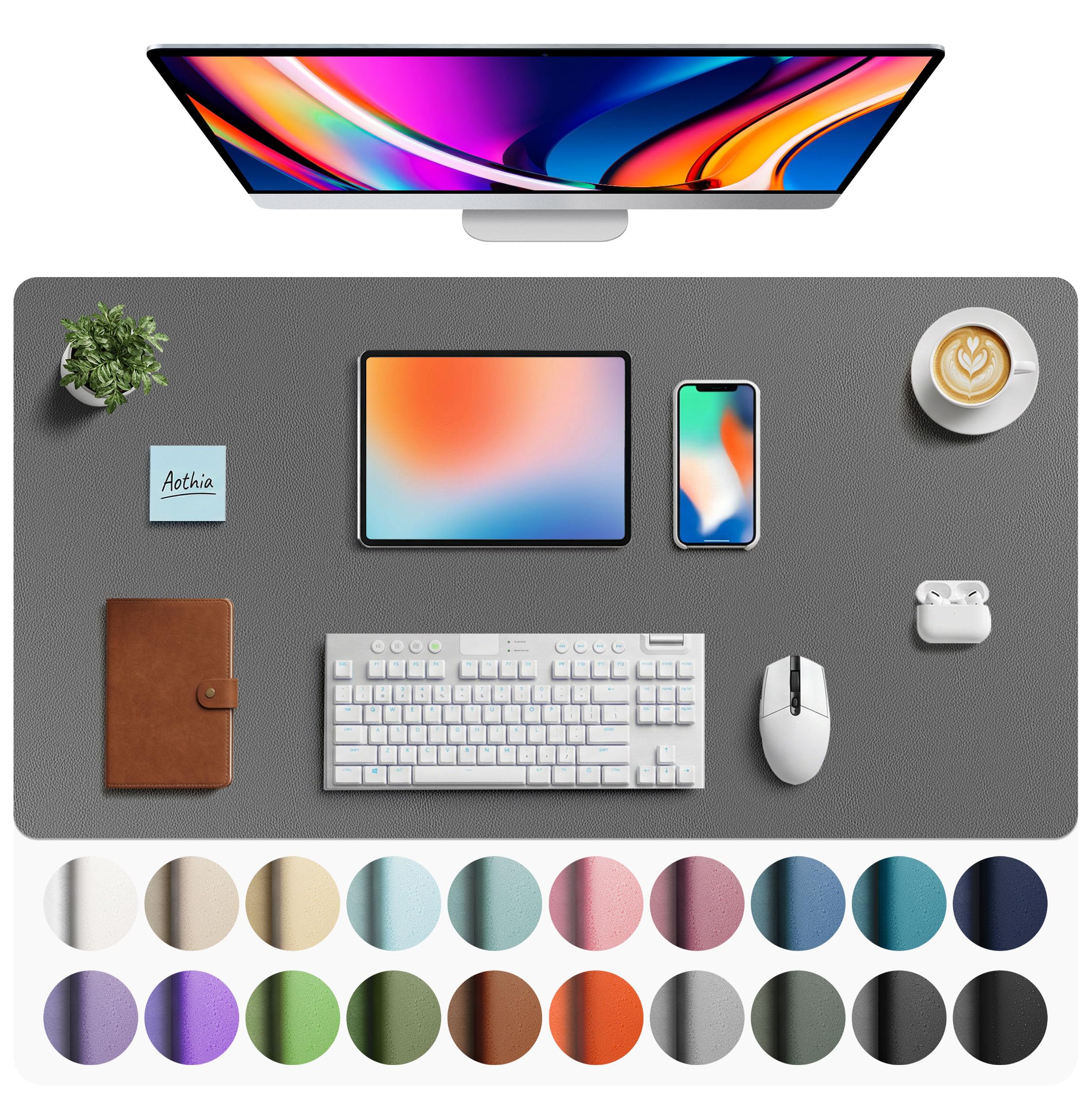 Aothia Faux Leather Desk Mat Large Mouse Pad 40" x 24" | Waterproof Writing Surface - main product image