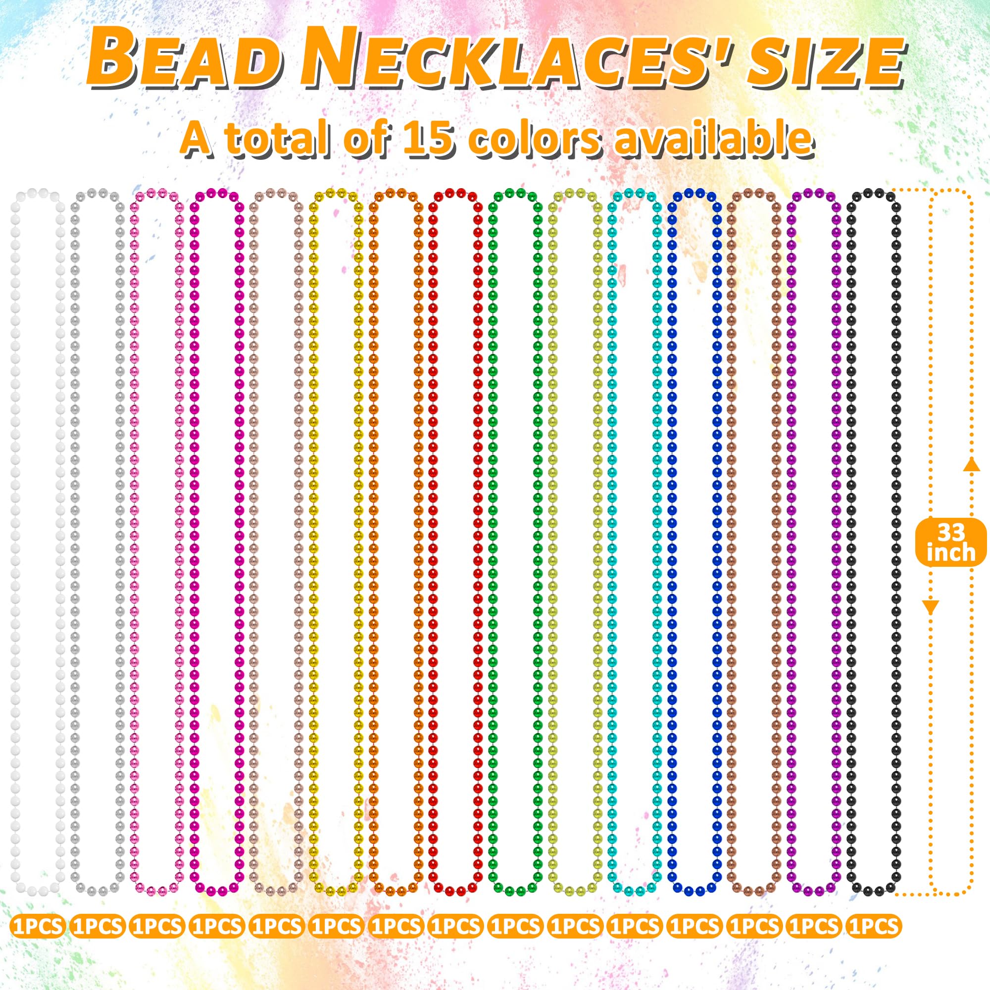 EOBOH 15PCS Mardi Gras Beads, Metallic 15 Kinds Beads Necklace Party Favors, 33