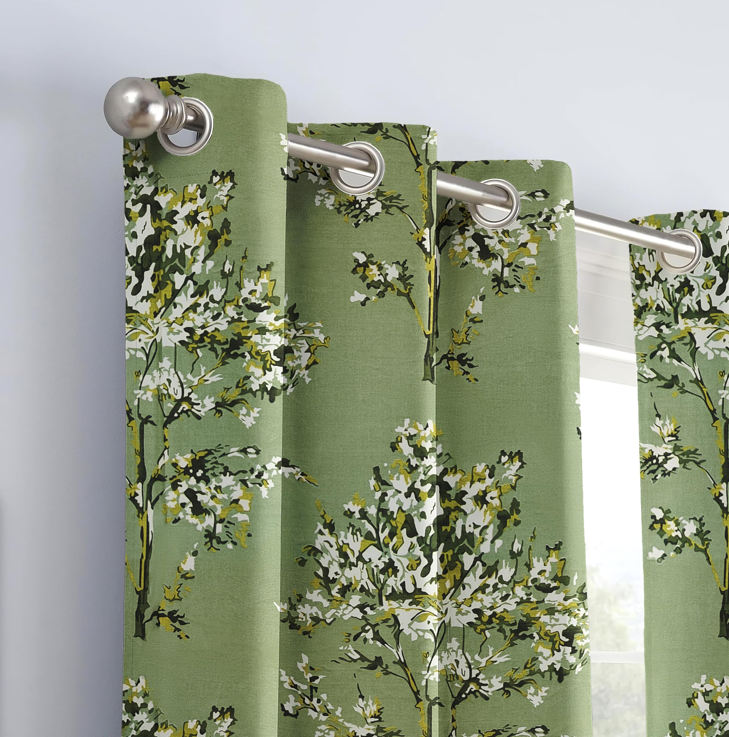 Blessings Room Darkening Door Curtain 7 Feet Long 1 Piece | Floral Print Design Privacy Panel Eyelet Drapes with Grommet for Living Room, Bedroom, Office Home Décor Single Curtain – 7ft x 4ft, Green-image-34