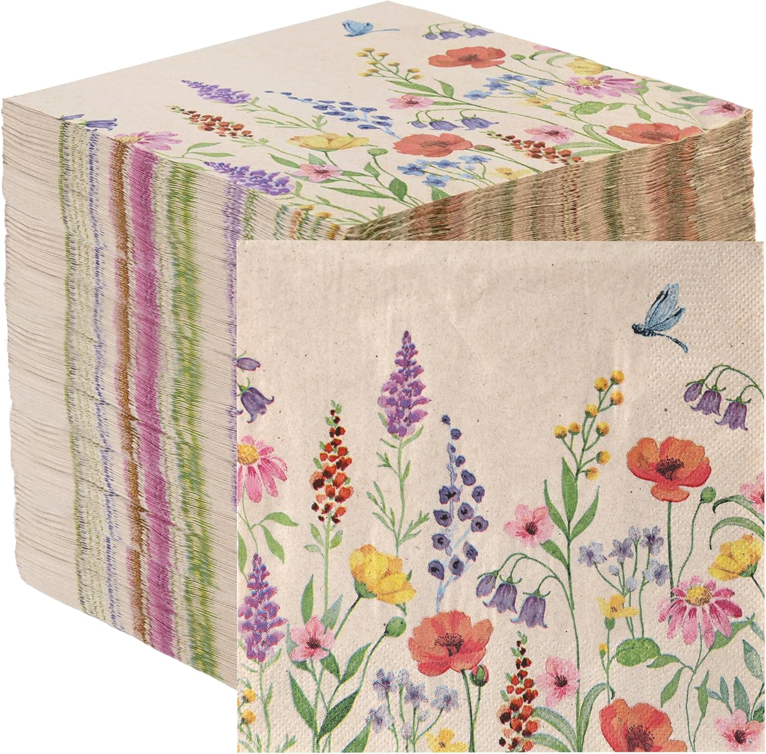 Table Kind 100 x Soft Recycled Paper Napkins | 2ply 13" | Wildflower Meadow Floral Napkins, Disposable Party Serviettes for Mothers' Day Weddings, Tea Parties, Natural Kraft, Unbleached, British Brand