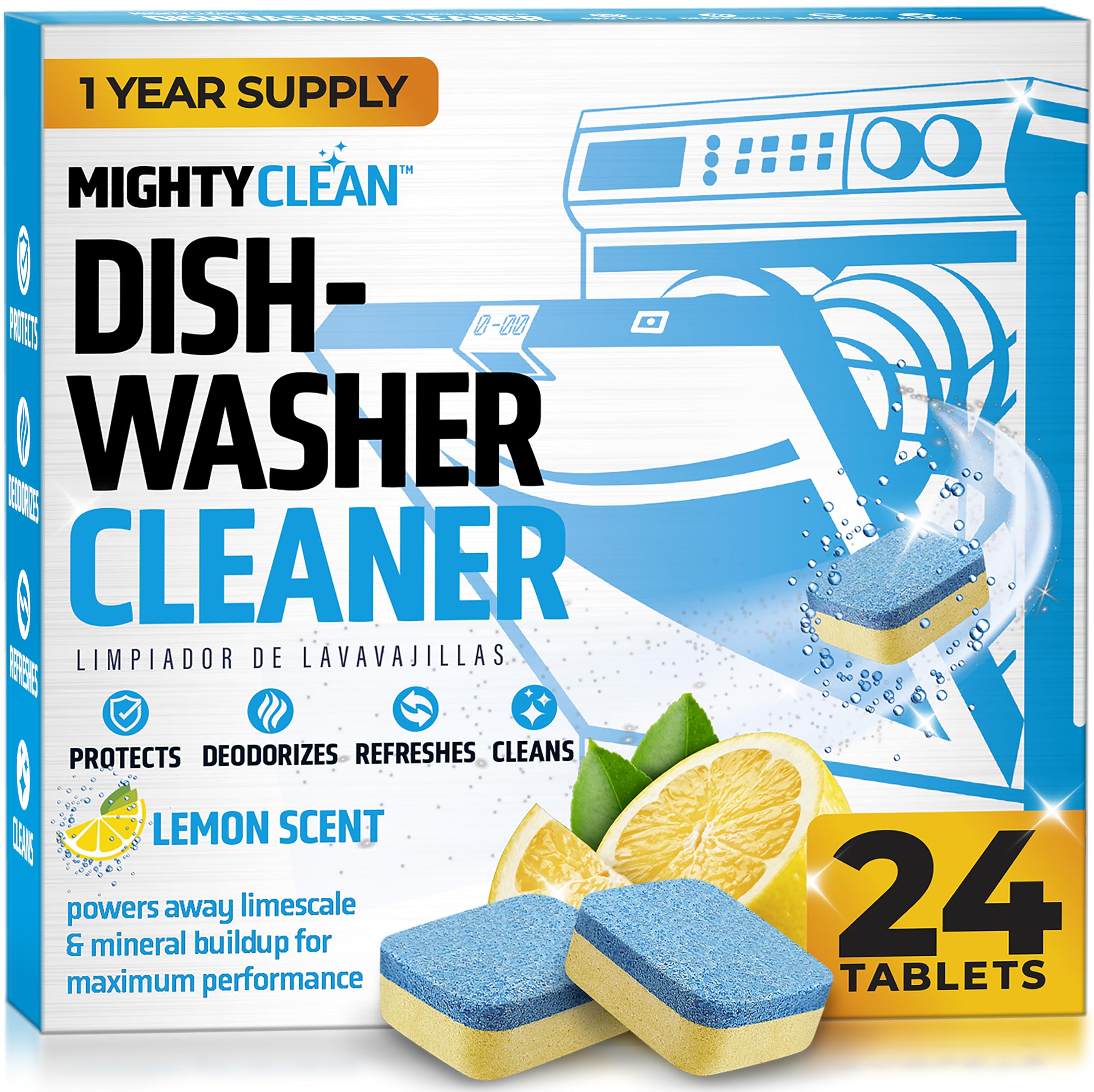 Dishwasher Cleaner And Deodorizer 24 Pack - 1 Year Supply Deep Clean Dishwasher Cleaner Tablets, Septic Safe Dishwasher Cleaning Tablets, Dish Washer Cleaner To Remove Limescale, Mineral Buildup, Odor