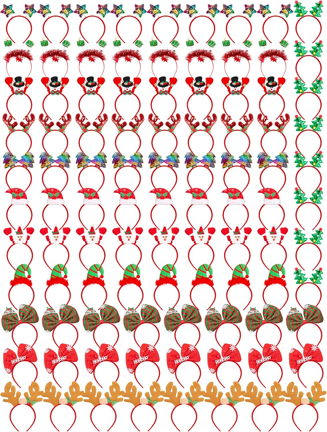 48 Pcs Christmas Headbands, Cute Xmas Headwear, Christmas Head Boppers Santa Tree Snowman Colorful Stars Reindeer Antler in 12 Styles for Christmas Party Favors Holiday Decor