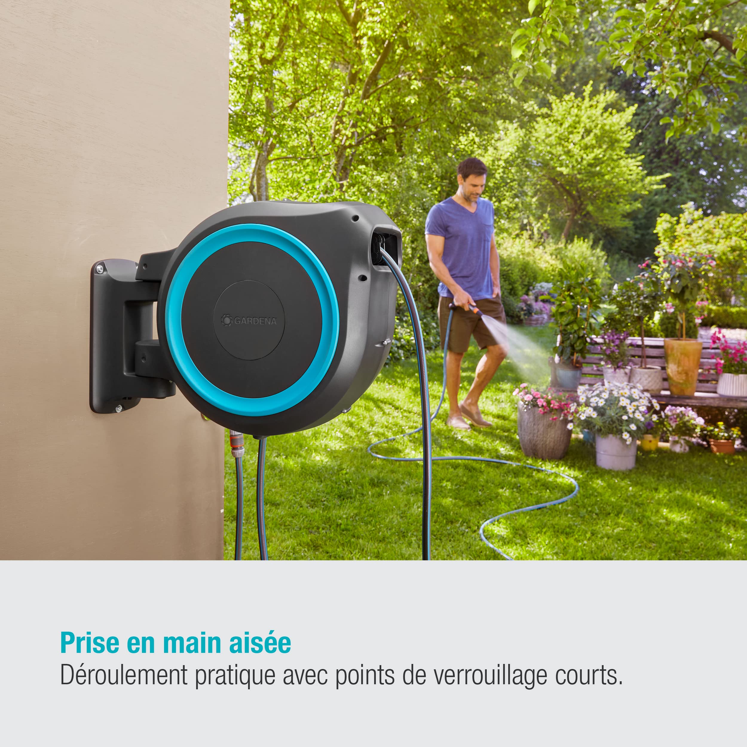 GARDENA Dévidoir automatique mural gardena rollup m/l - 25 m - bleu - 18620-20