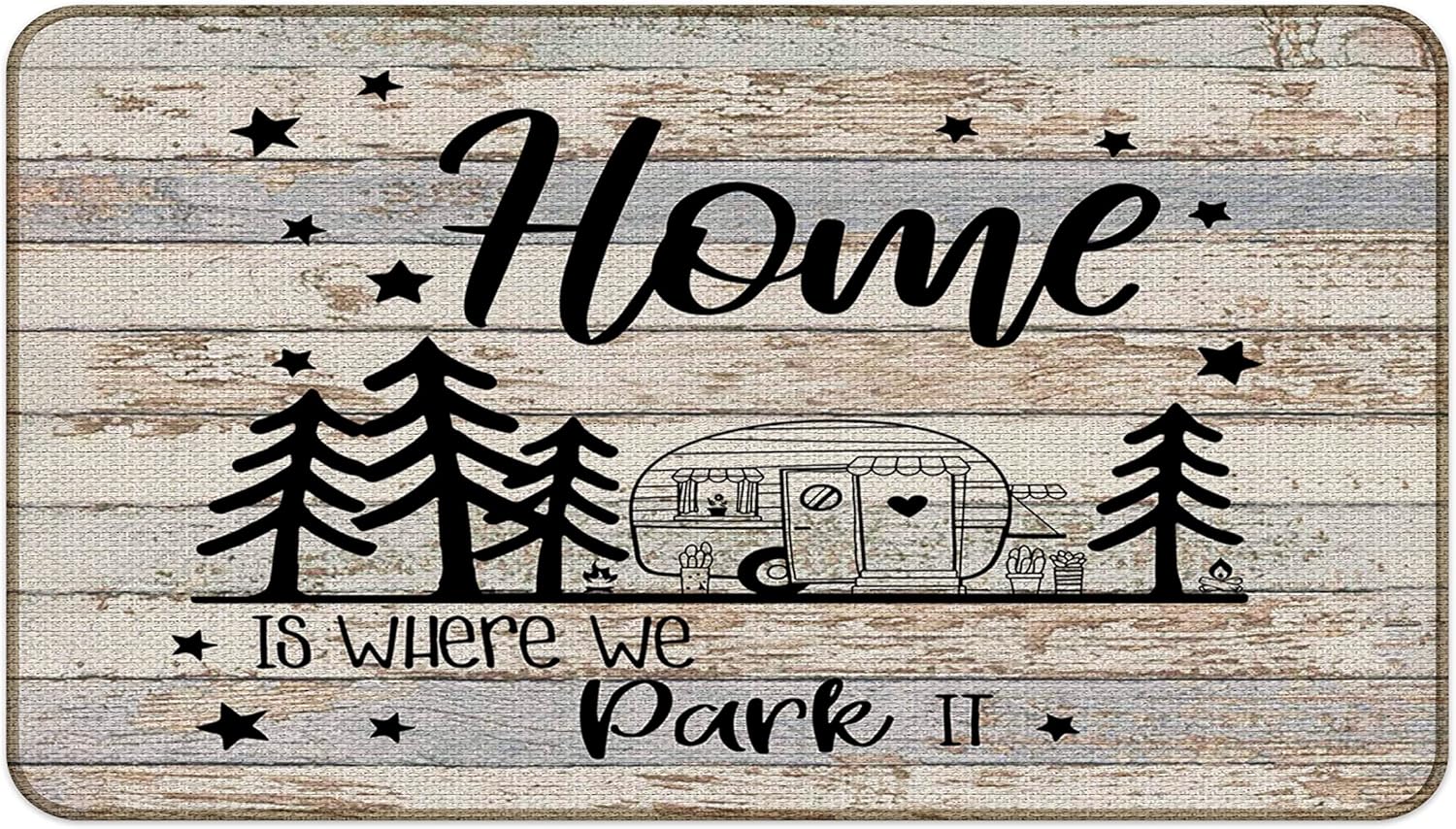 Beige Camper Door Mat, 30''x17'' Rv Door Mat, Best Gifts for Rv Owners, Rv Decorations for Inside Camper, Happy Camper Decor - Home is Where We Park It