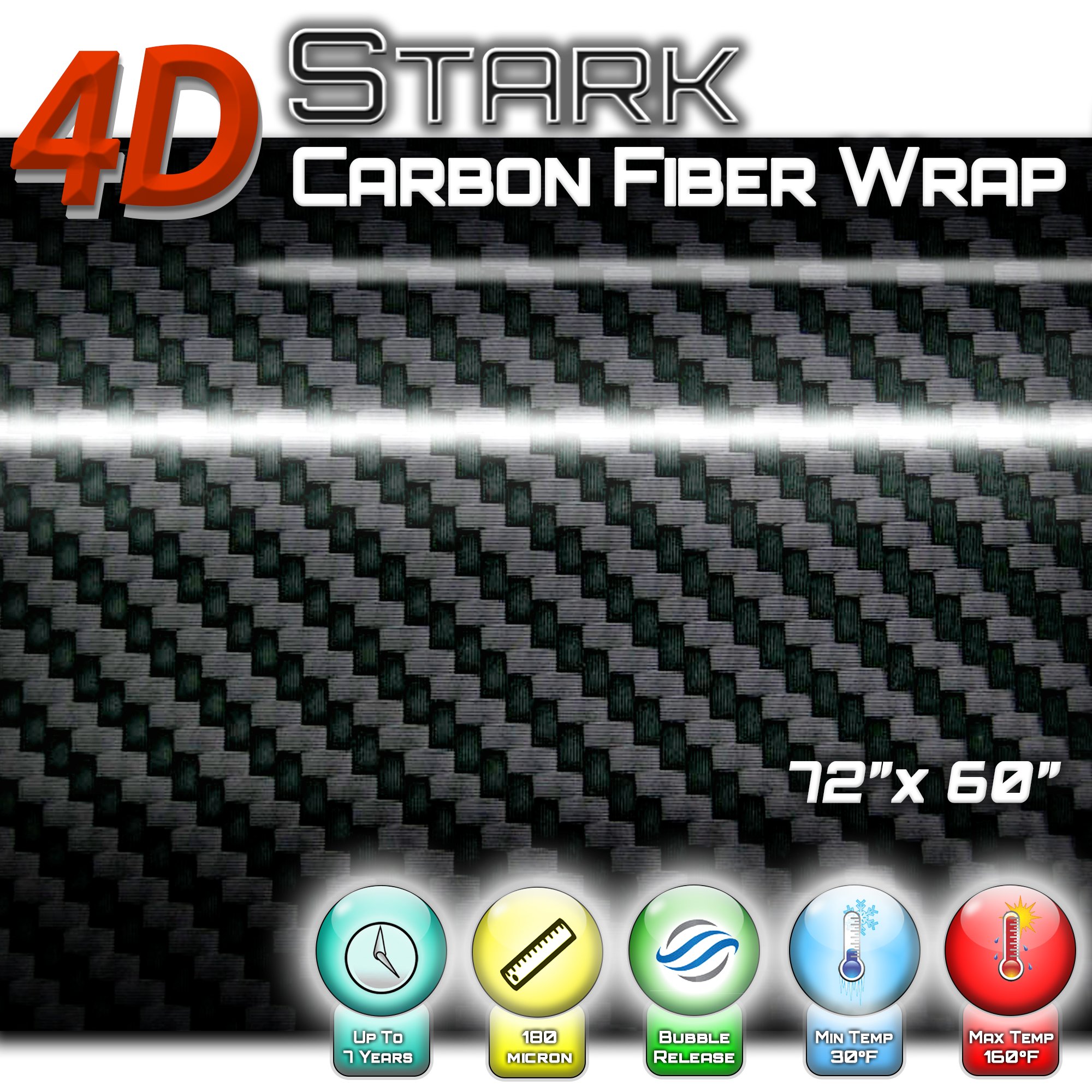4D Black Carbon Fiber Vinyl Wrap Sticker Air Release Bubble Free Anti-Wrinkle 5 x 6 FT Feet / 60