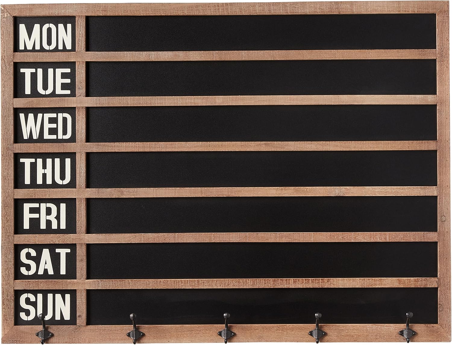 Creative Co-Op Weekday Wall Chalkboard with 5 Metal Hooks
