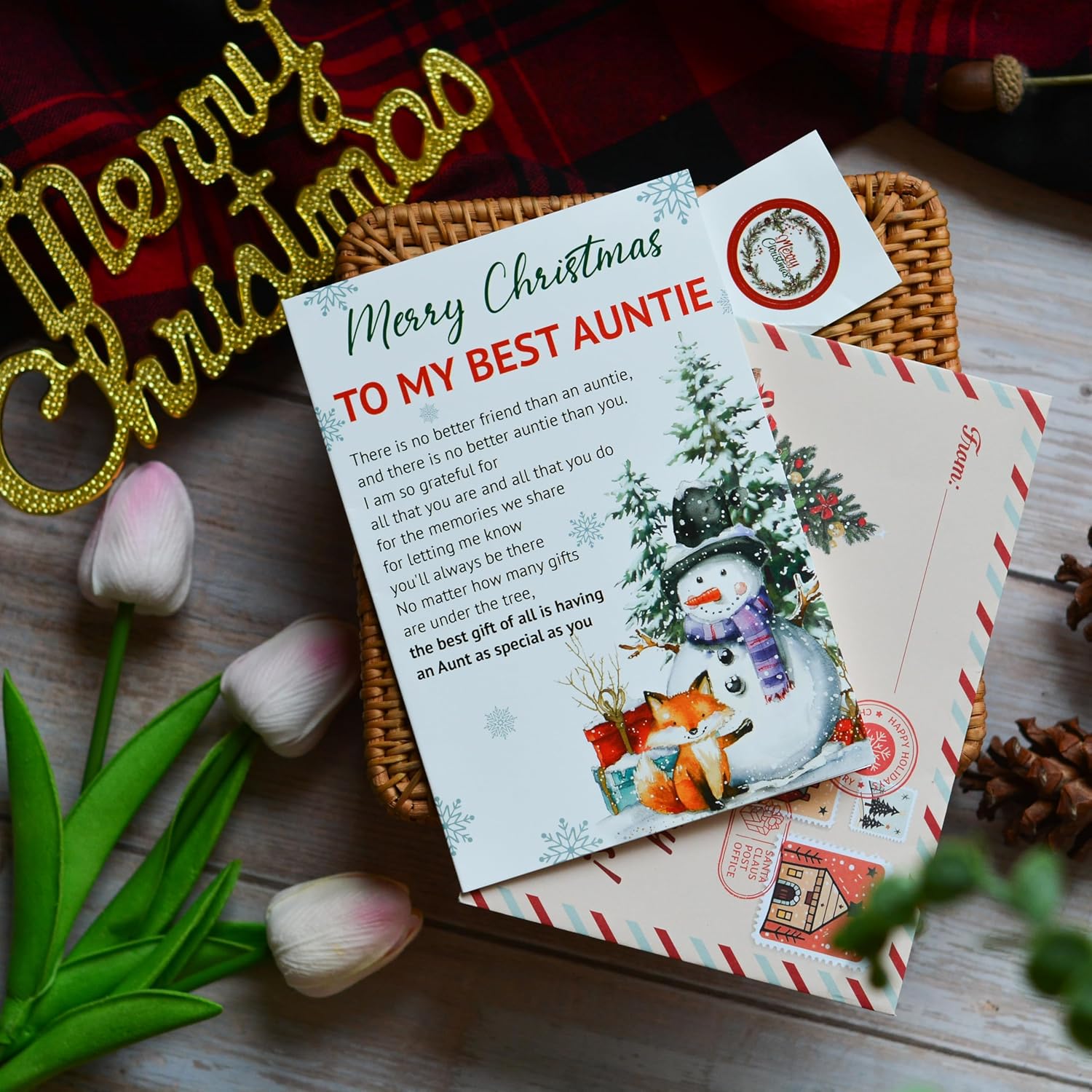 Christmas Card for Aunt, Aunt Christmas Card with Envelope and Seal, Xmas Cards for Aunts from Niece and Nephew, Xmas Gift for Auntie - Image 4