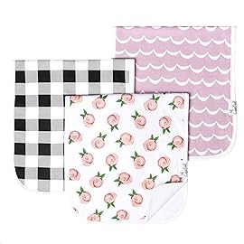 Copper Pearl Premium Baby Burp Cloths - 3-Pack Large Cotton Burp Cloths, Extra Soft Spit Up Rags with 3 Absorbent Layers, Perfect for Baby Girl Gifts (21 x 10 Size, Rosie Set)
