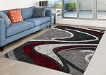 LaDole Rugs Rug de la région de l'Abstract Spiral 5x8, Mid Century Moderne Tapis intérieur pour Salon Chambre Salle à manger Maison Bureau , Rouge Gris Noir , 5'2" x 7'5"