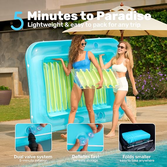 Sloosh Inflatable Tanning Pool Lounge Float, 70 x 46 and 85 x 57 Sun Tan Tub Adult Pool Floats Raft for Pool Sunbathing Suntan Inflatable Pool Lounger Tanning Bed Floatie for Adults