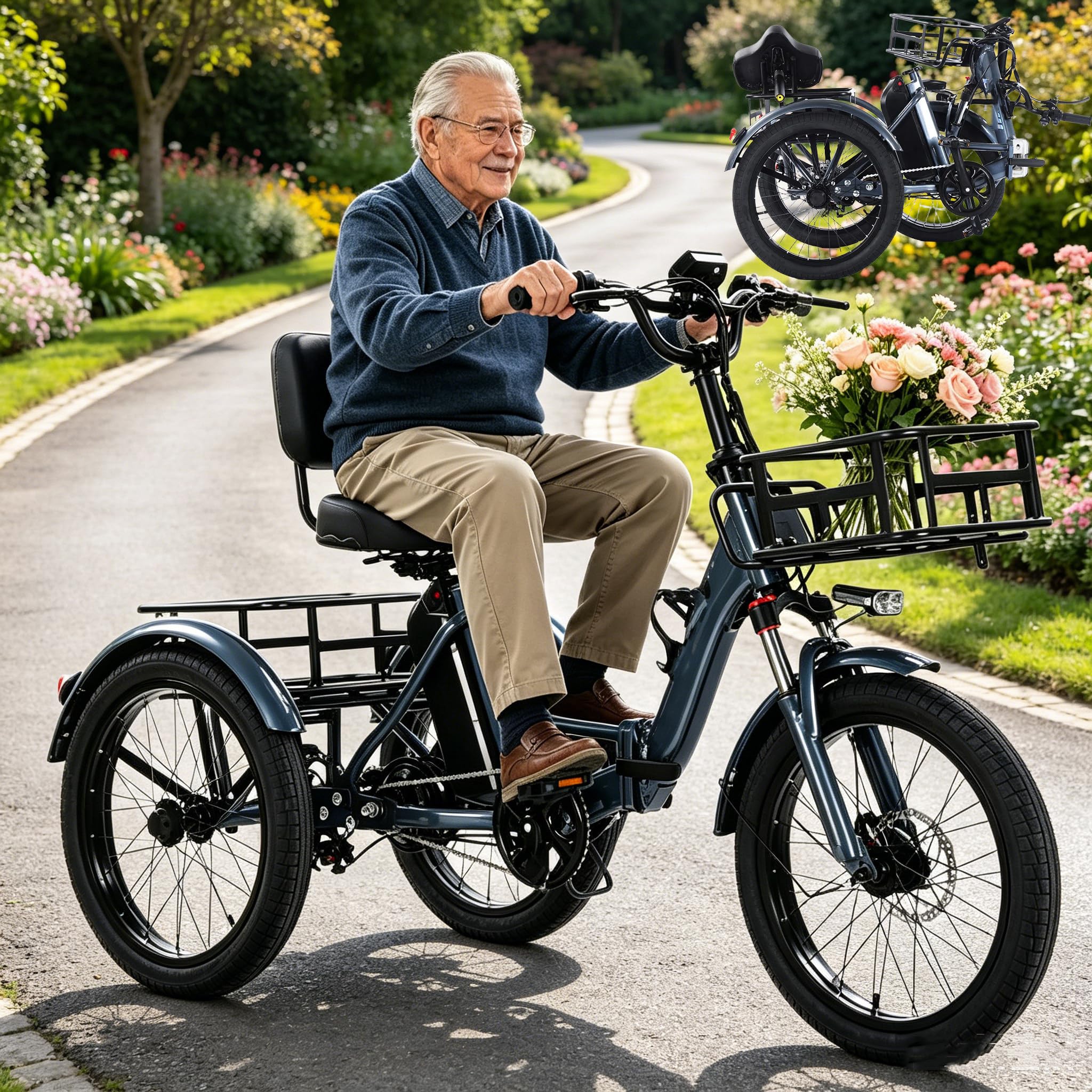 Triciclo Elettrico per Adulti - 3 modalità Guida Grey