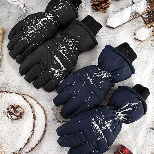 Miniatura 7 de 2 pares de guantes de esquí para niños, impermeables, guantes de invierno cálidos, guantes de nieve para niños
