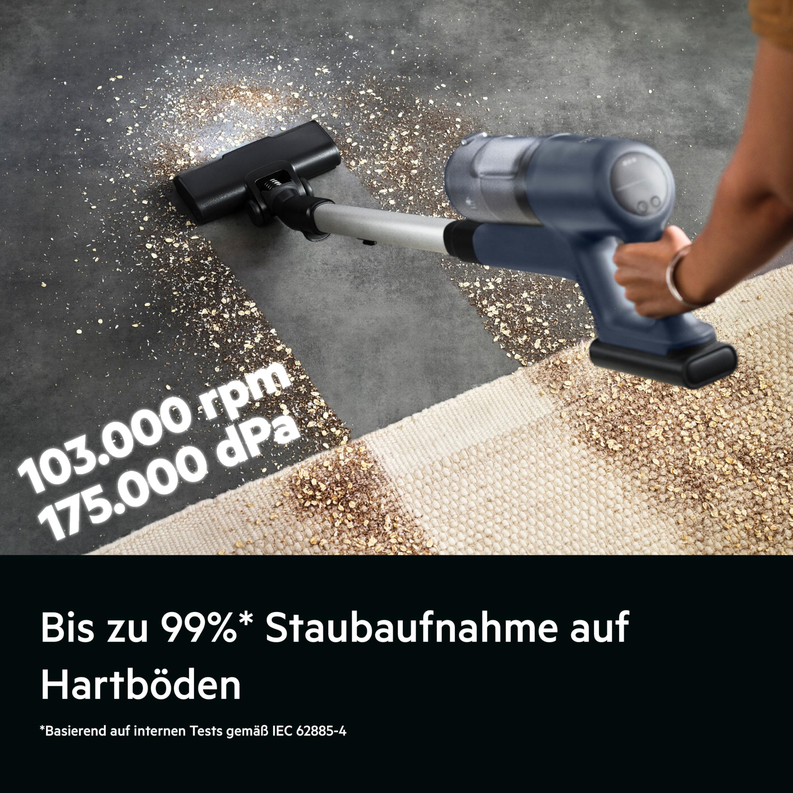 AEG AP61CB21DB CLEAN 6000 bezprzewodowy odkurzacz, wydajny, wielopowierzchniowy odsysacz cyklonowy, silnik BLDC, 53% plastik z recyklingu, 21,6 V, 0,5 l, niebieski Denim Blue