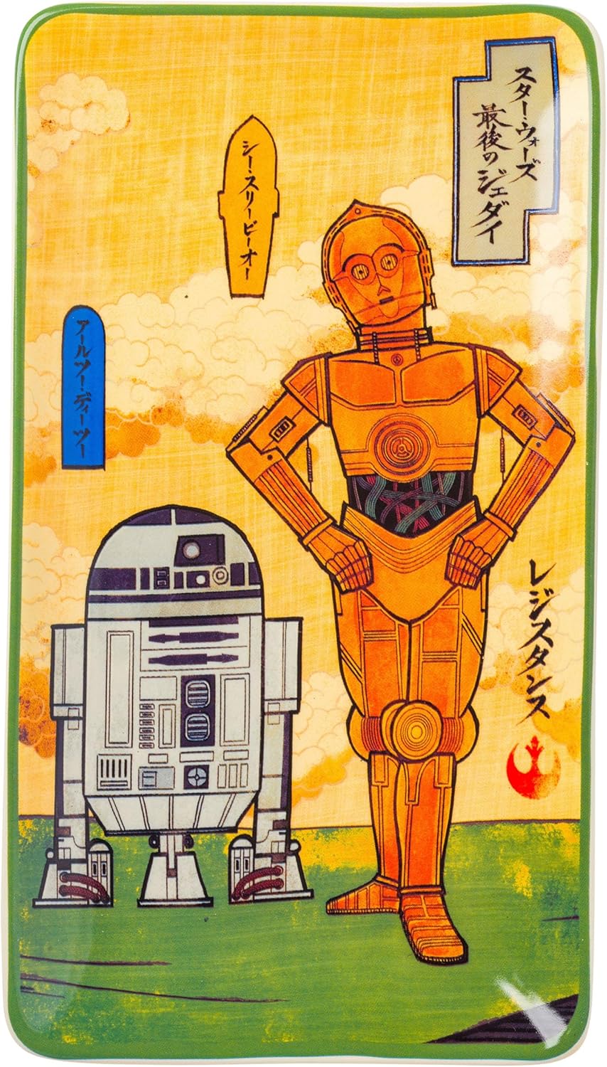 Silver Buffalo Star Wars Droids Japanese Featuring R2-D2, C-3PO, and BB-8 Ceramic Sushi Set with Dipping Sauce Dish and Matching Chopsticks