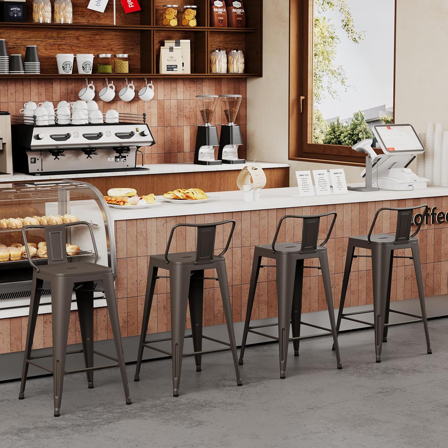 Yongchuang Metal Bar Stools Set of 4, 26" Barstools with Back Farmhouse Kitchen Counter Height Bar Chairs Rusty