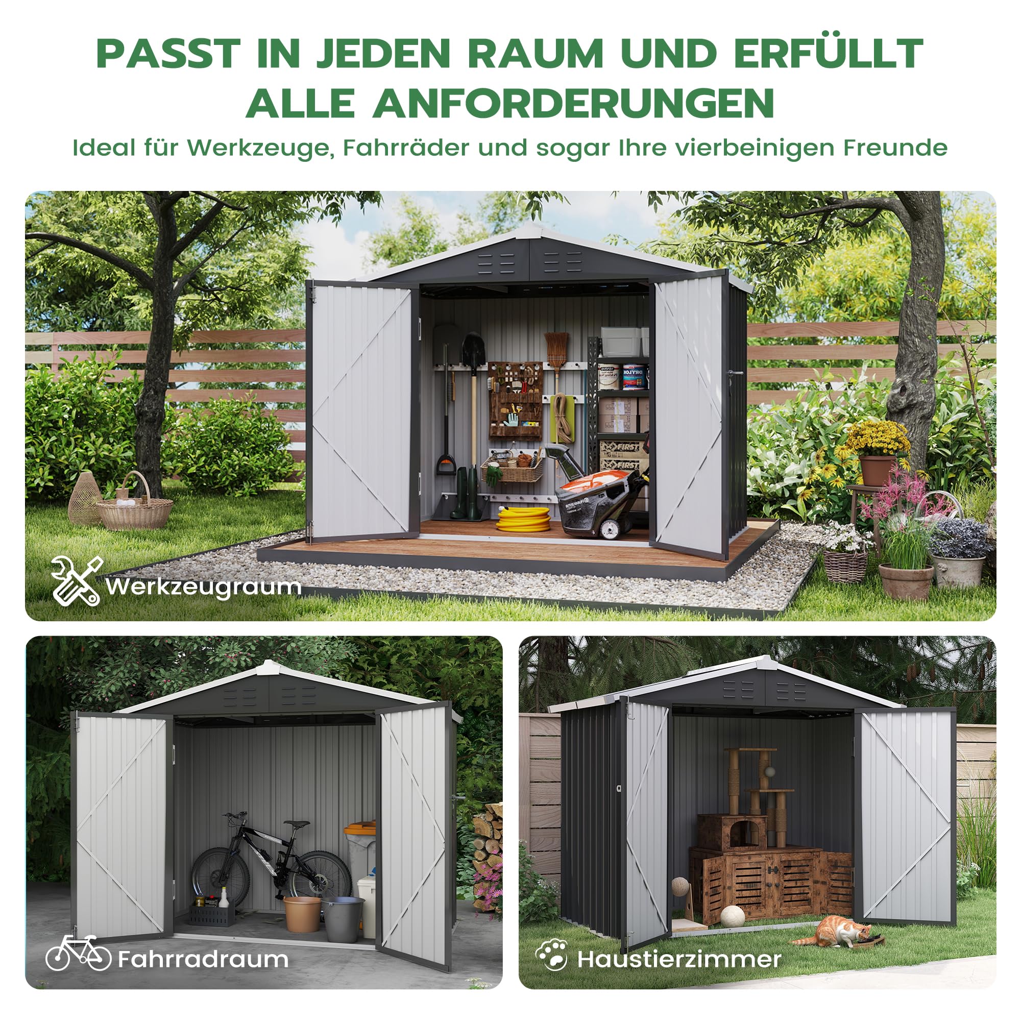 Amopatio domek na narzędzia, domek ogrodowy z dachem jednospadowym, szopa ogrodowa 196 x 119 x 185 cm, domek ogrodowy metalowy z drzwiami, ocynkowana metalowa szopa ogrodowa do podwórka, kolor czarny