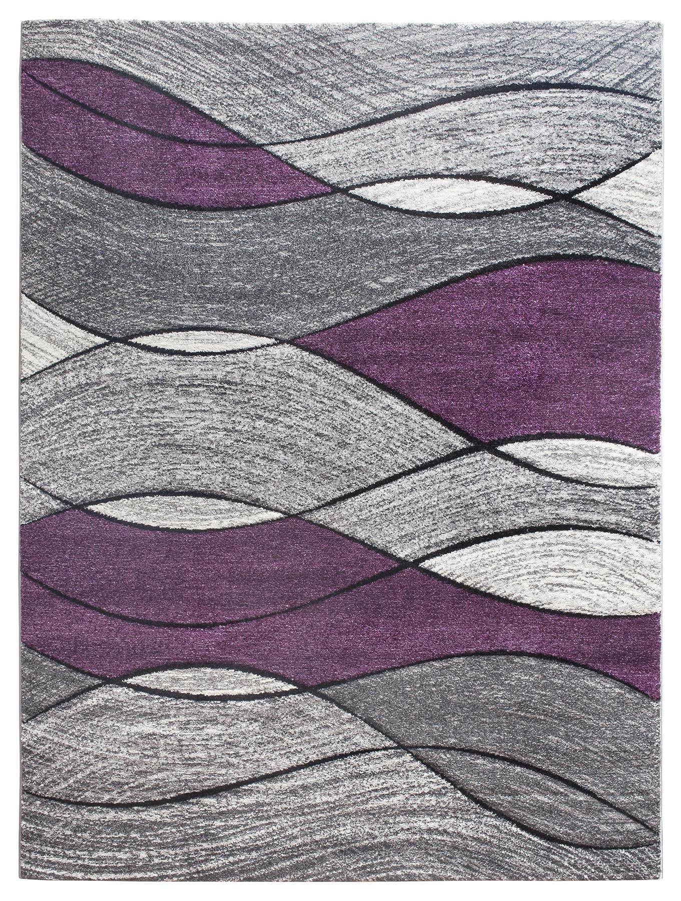 SrS Rugs® Impulse - Area Rug for Living Room, Bedroom, Hallway Runner Rug - Abstract Geometric Design - Provides Home with Comfort and Warmth (Purple Waves, 160cm x 220cm) — image 1