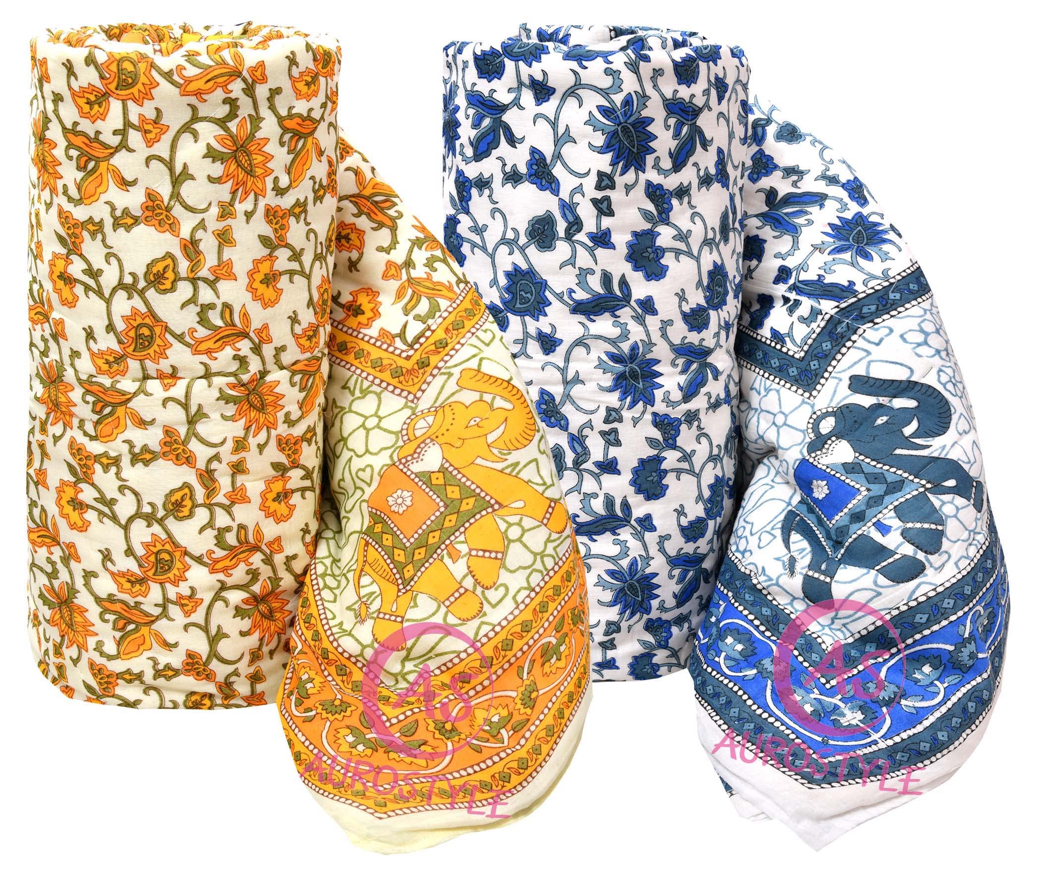 400 TC Pure Cotton Jaipuri Design Printed Light Weight Traditional Rajasthani Print Single Bed Quilt/Razai/Rajai (Design 2, Single Bed - Set of 2 Combo Set)| TC - 400