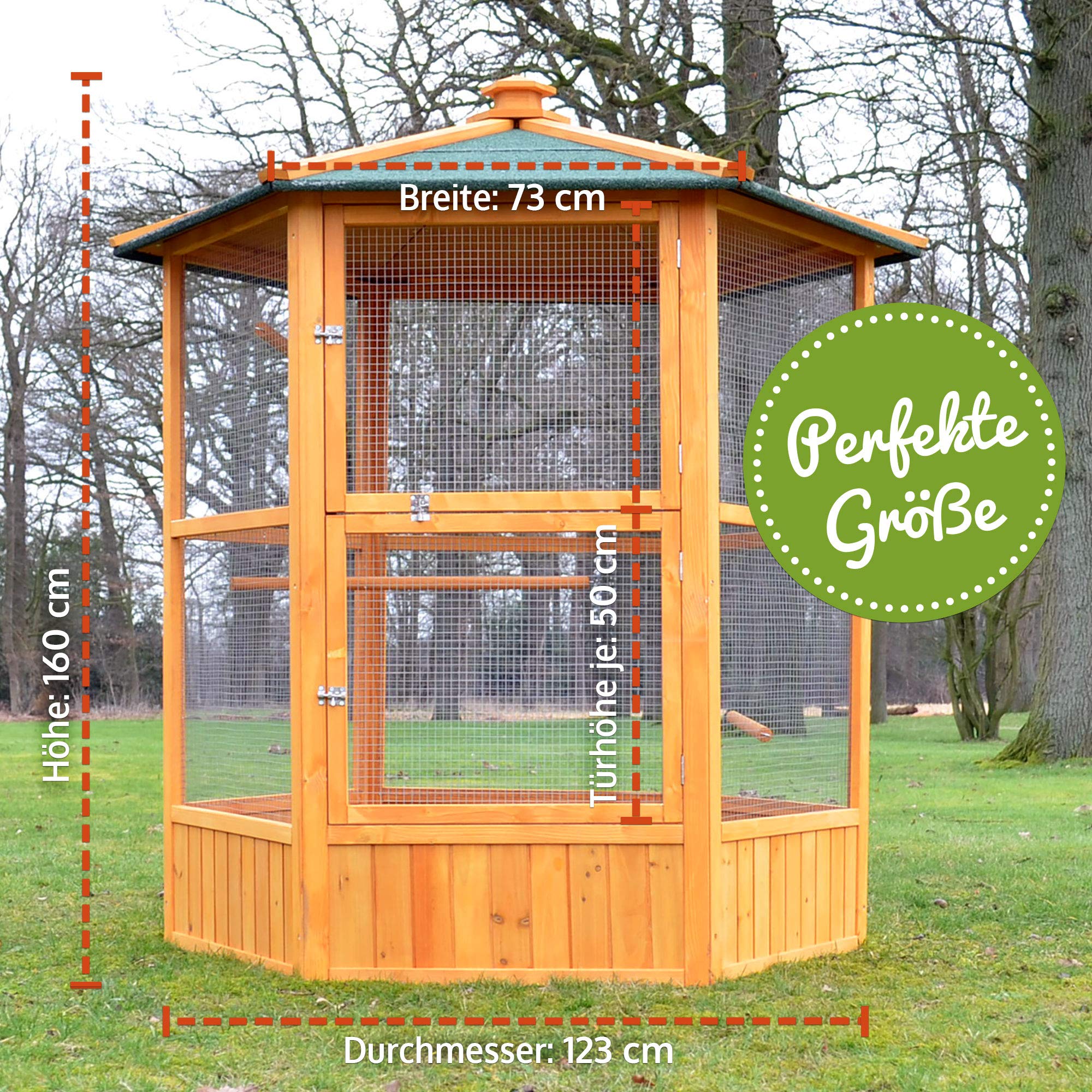 zooprinz Vogelkäfig aus Holz – Vogelvoliere mit Sitzstangen | Vogelkäfig aus Vollholz und verzinktem Draht – mit Sitzstangen für Vögel, Garten, Balkon & Terrasse