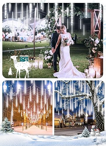 Miniatura 7 de Minetom Paquete de 2 luces solares de lluvia de meteoros, 16 pulgadas, 10 tubos, 240 luces LED de Navidad, impermeables, luces de lluvia de