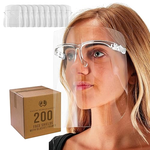 Miniatura 8 de TCP Global Salon World - Protectores faciales completos con marcos de gafas paquete de 10 ultra transparentes para proteger los ojos la nariz la