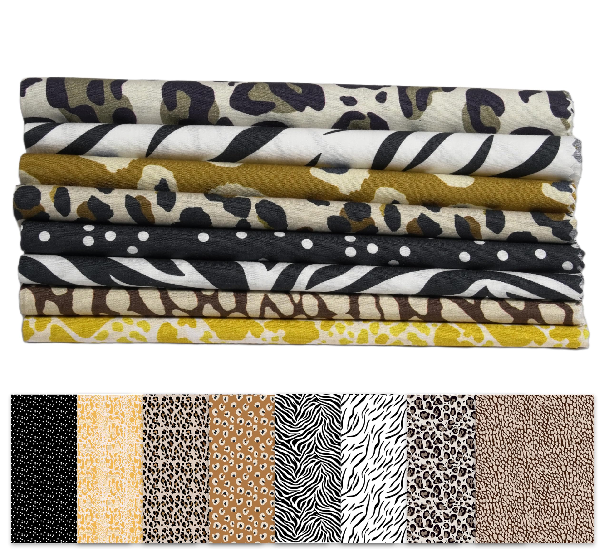 Soimoi 8 Pc Fat Quarter Bundle- Animal Skin Print 18"x 22" DIY Patchwork- 100% Cotton Pre-Cut Quilting Fabric Multicolor