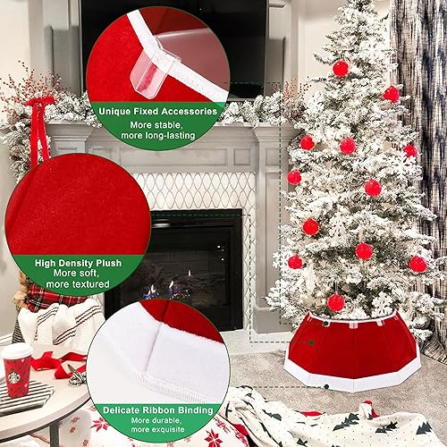 Miniatura 66 de Blissun Collar de árbol de Navidad, falda de árbol de Navidad con lentejuelas, anillo plegable para árbol de Navidad, cubierta de base