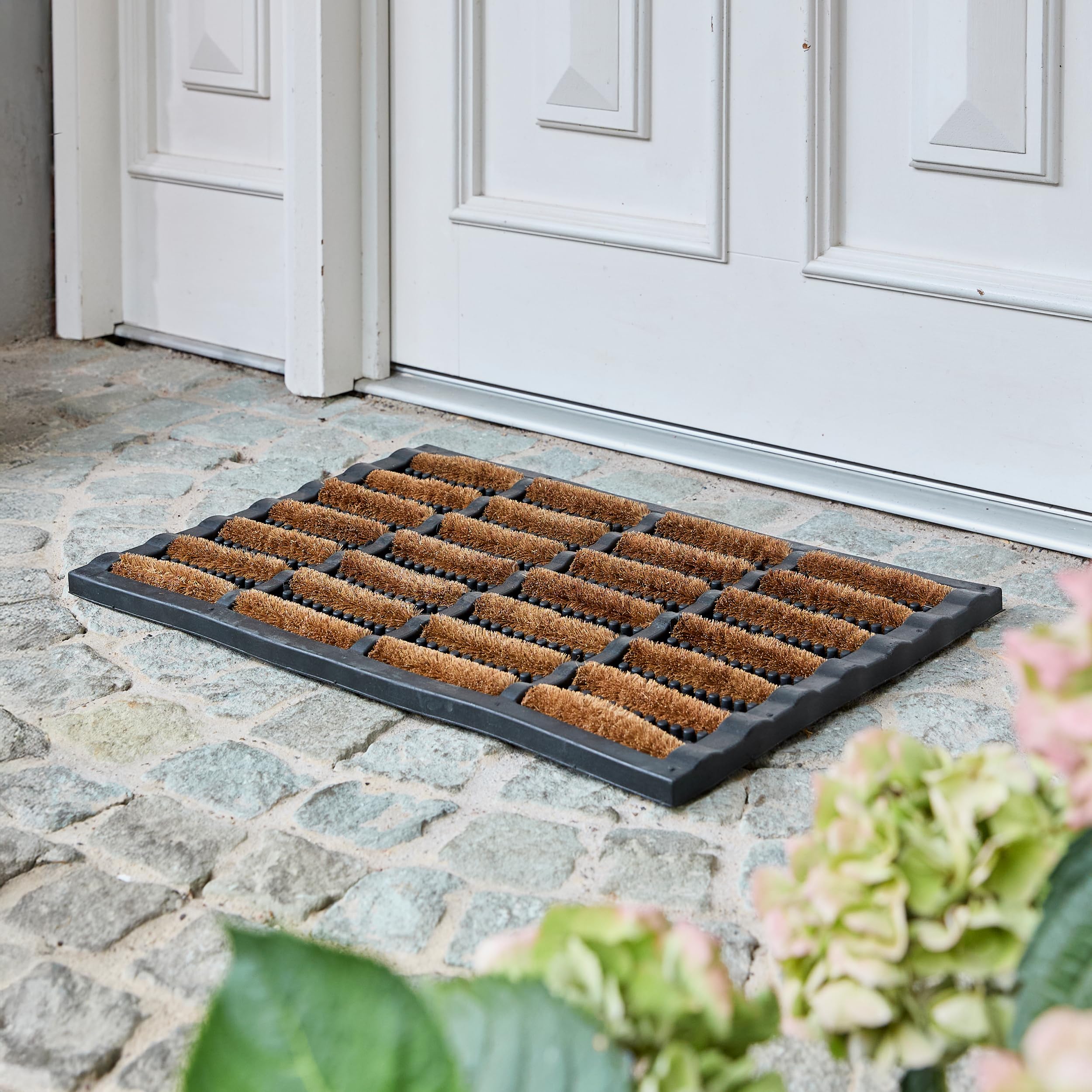 Carpido Paillasson antidérapant - Tapis de Porte en Caoutchouc & Coco - Lignes 40x60 cm Lot de 2 - Résistant aux intempéries et Robuste