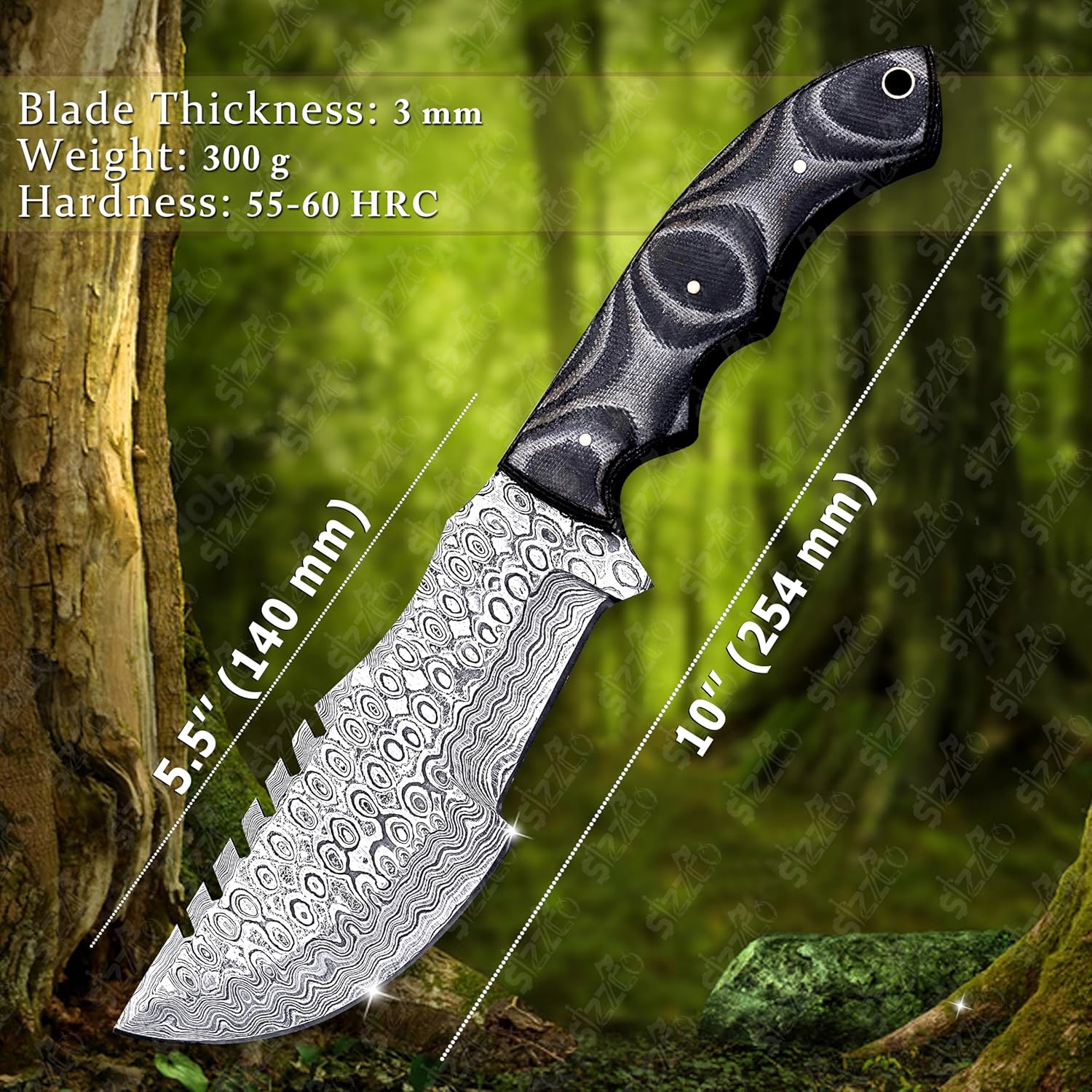 Handmade 10" Damascus Steel Tracker Knife with G10 Handle - Fixed Blade Hunting & Survival Knife - Horizontal Scout Carry Sheath - Bushcraft EDC for Camping & Outdoors