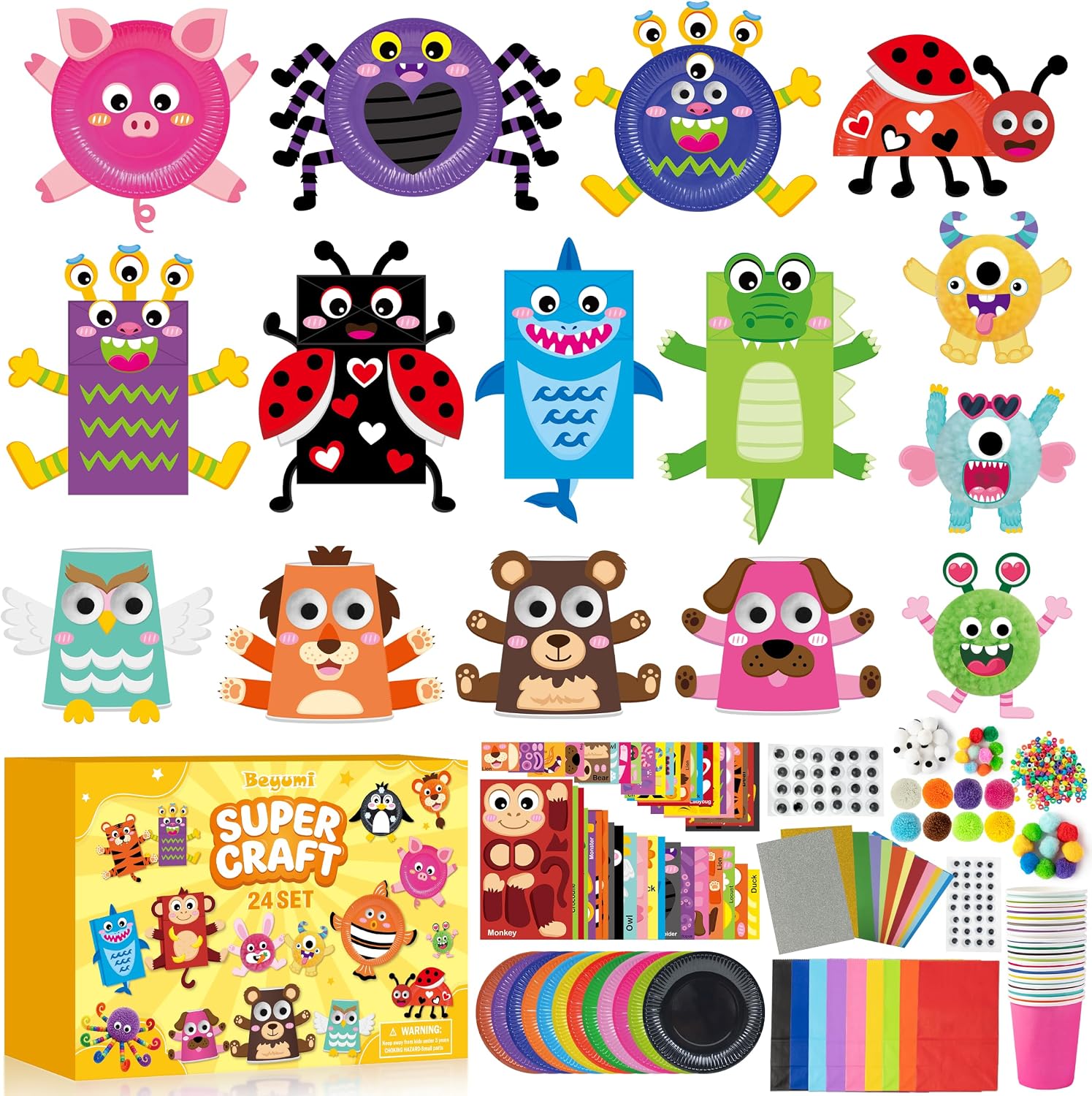 BeYumi Art Craft Kit for Kids - 24Pcs Thanksgiving Animal Super Bulk Gift