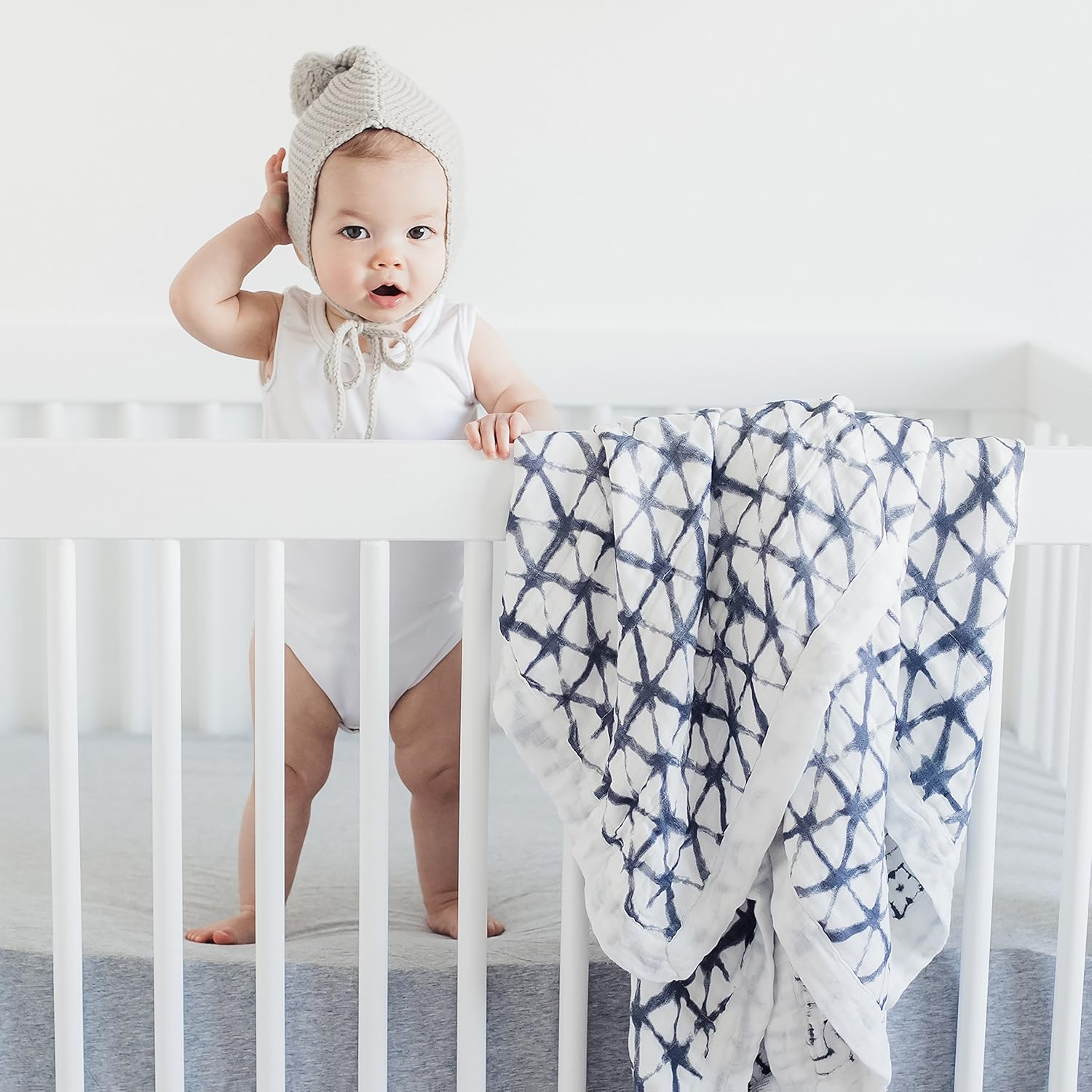 aden + anais Silky Soft Dream Blanket | 100% Viscose Bamboo Muslin Baby Blankets for Girls & Boys | Ideal Newborn Nursery & Crib Blanket. Unisex Toddler & Infant Boutique Bedding, Pebble Shibori, Grey