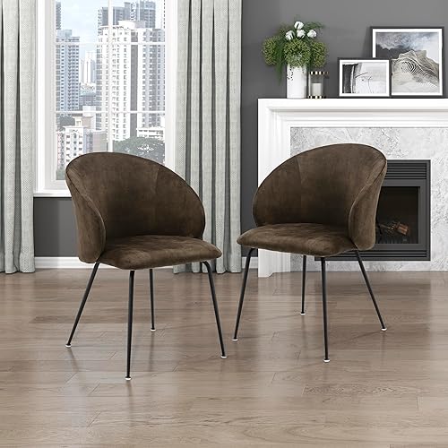 Lexicon Juego de 2 sillas de comedor, modernas sillas de cocina y comedor, asiento acolchado tapizado de terciopelo, respaldo redondo, sin brazos,