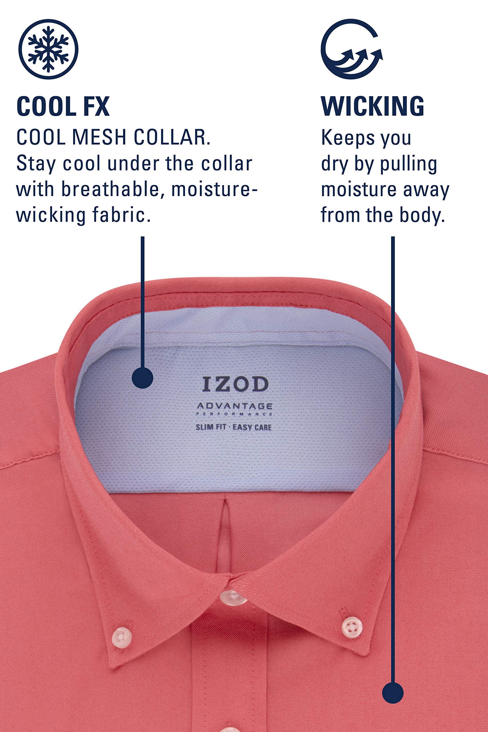 Izod Dress Shirt Slim Fit Stretch Cool Fx Cooling Collar Solid Camisa de Vestir para Hombre
