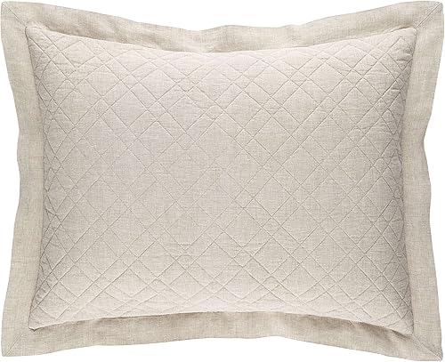 Miniatura 3 de Funda de almohada acolchada natural de lino lavado, tamaño King, patrón sólido neutro