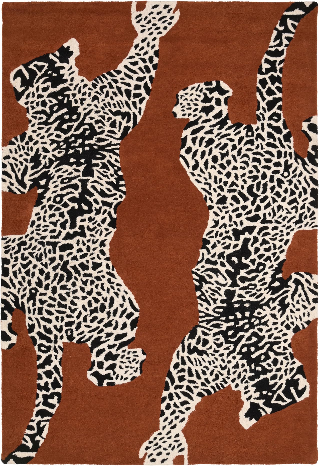 Restoration and Renovation Climbing Jaguar Modern Handmade Wool Rug for Living Room, Bedroom and Dining Room (Dark Rust,5' x 8')