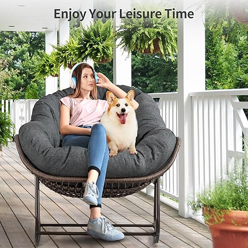 Miniatura 3 de HOMEFUN Mecedoras para patio al aire libre, silla Papasan Rock de gran tamaño para interiores con cojín acolchado, huevo mecedor para porche