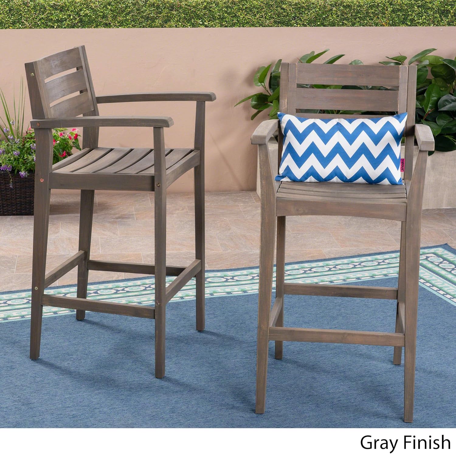 Christopher Knight Home Lera Outdoor Rustic Acacia Wood Barstool (Set of 2), Gray Finish