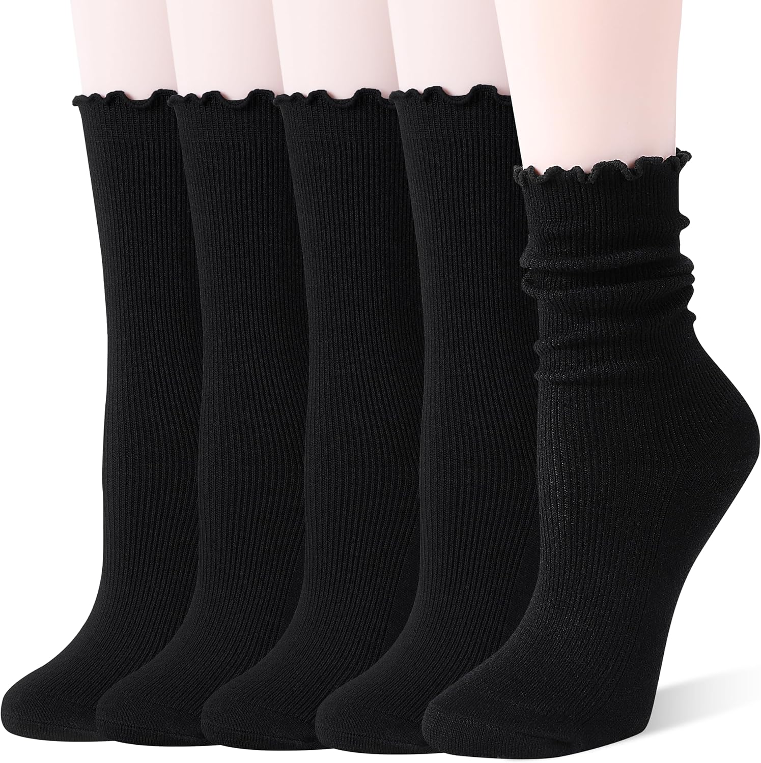 Thin Merino Wool Ruffle Boot Socks Warm Winter Cozy Frilly Soft Casual Breathable Socks for Womens 5 Pairs