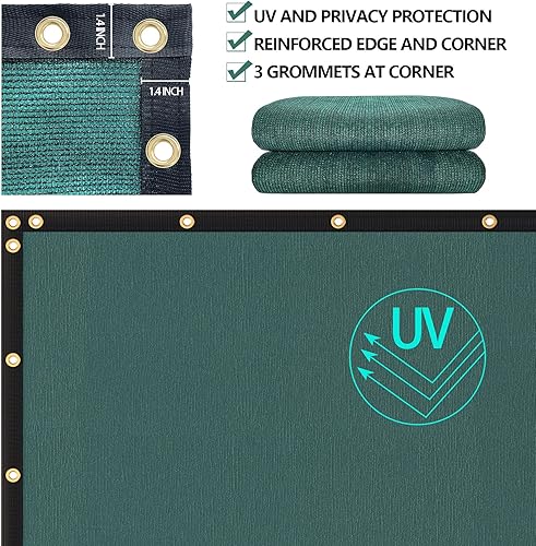 Miniatura 5 de F2C Valla de privacidad de 6 x 50 pies para exteriores, tela de malla con ojales de latón resistente, grado comercial, 150 GSM, verde negruzco