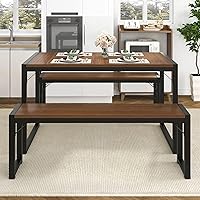 Vista 18 de Allewie Juego de mesa de comedor de 3 piezas con bancos, comedor de metal resistente que ahorra espacio para cocina, sala de estar, estudio, patas
