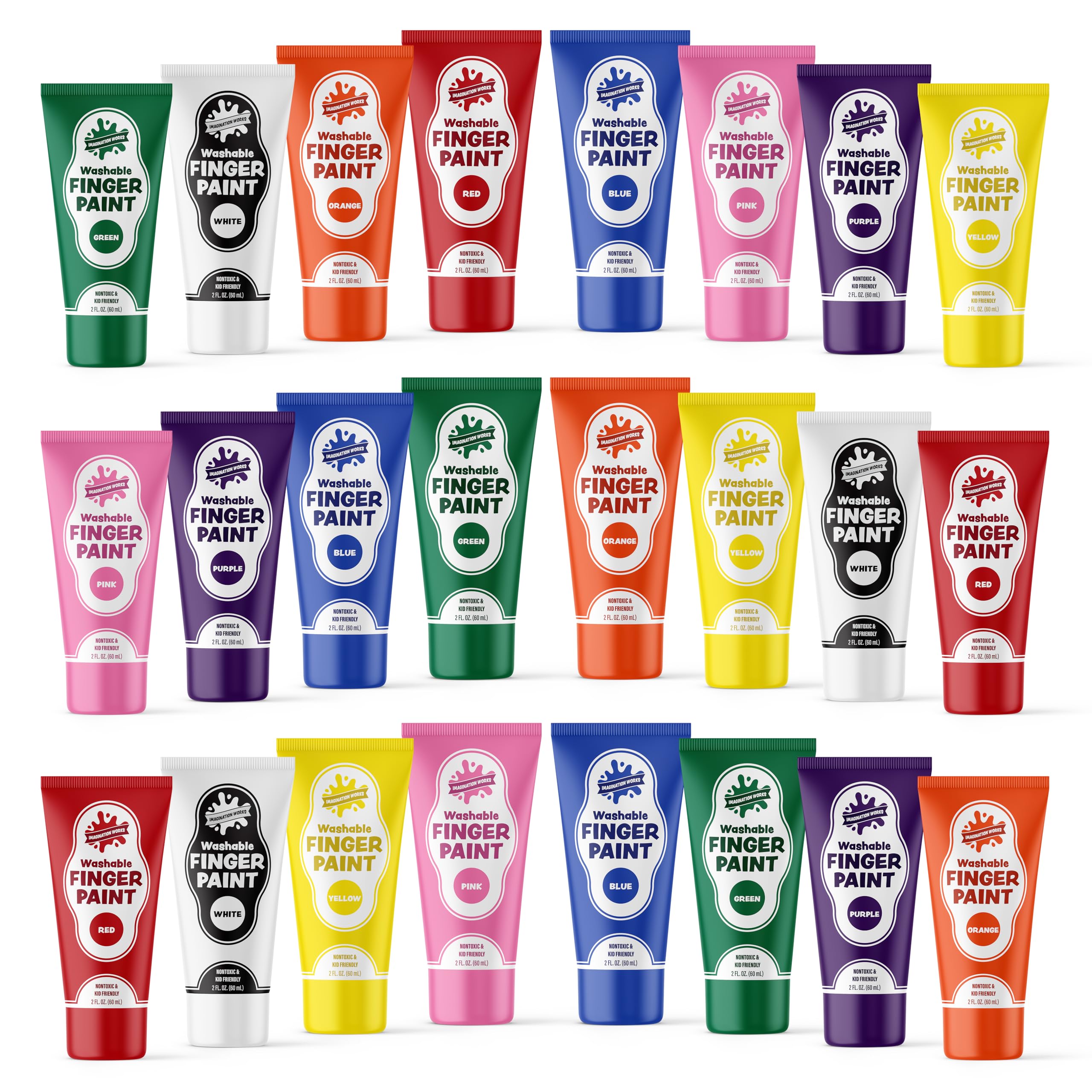 Imagination Works Finger Paint, 24 Pack - Washable, Nontoxic Kids Paint Set with Easy-to-Squeeze Tubes - Vibrant Colors for Toddler Art Supplies