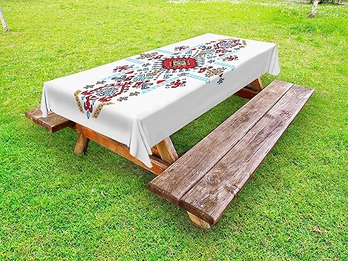 Ambesonne Mantel geométrico para exteriores, diseño folclórico mexicano y ornamental, único vintage, mantel decorativo lavable de picnic, 58 x 104