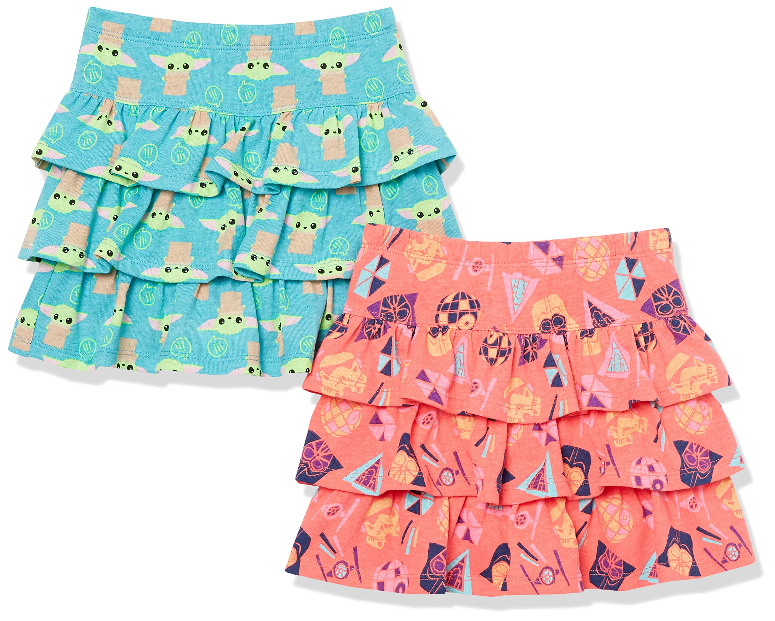 Amazon Essentials Disney | Marvel | Star Wars | Frozen | Princess Faldas Cortas de Punto con pantalón Interior y Volantes Niña, Pack de 2