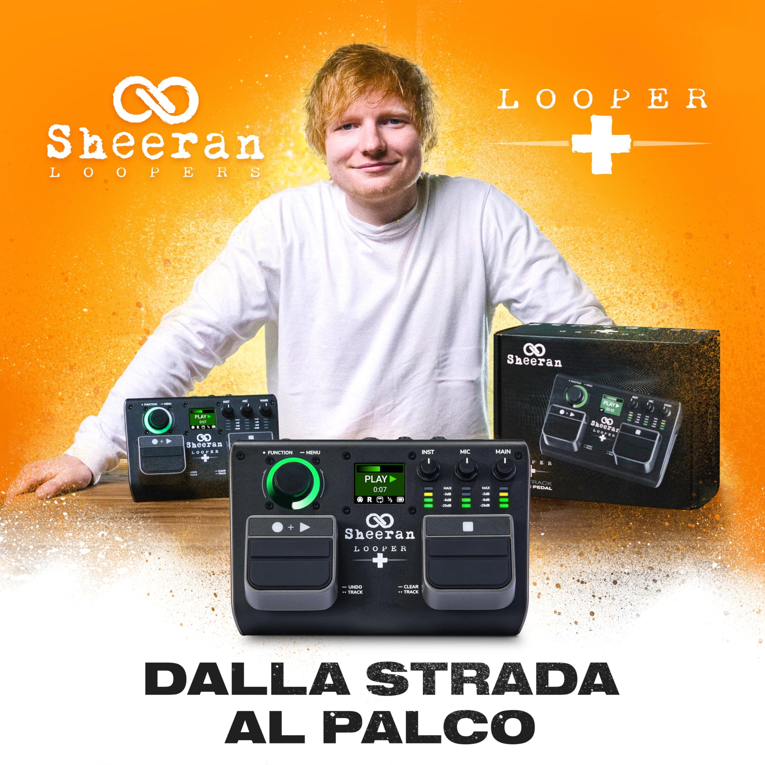 SHEERAN LOOPER + Pedale Due Tracce per Chitarra, Basso, Tastiere, Voce, ecc. 128 Memorie Loop, 4 Modalità di Looping, Schermo LCD e Interfaccia Audio