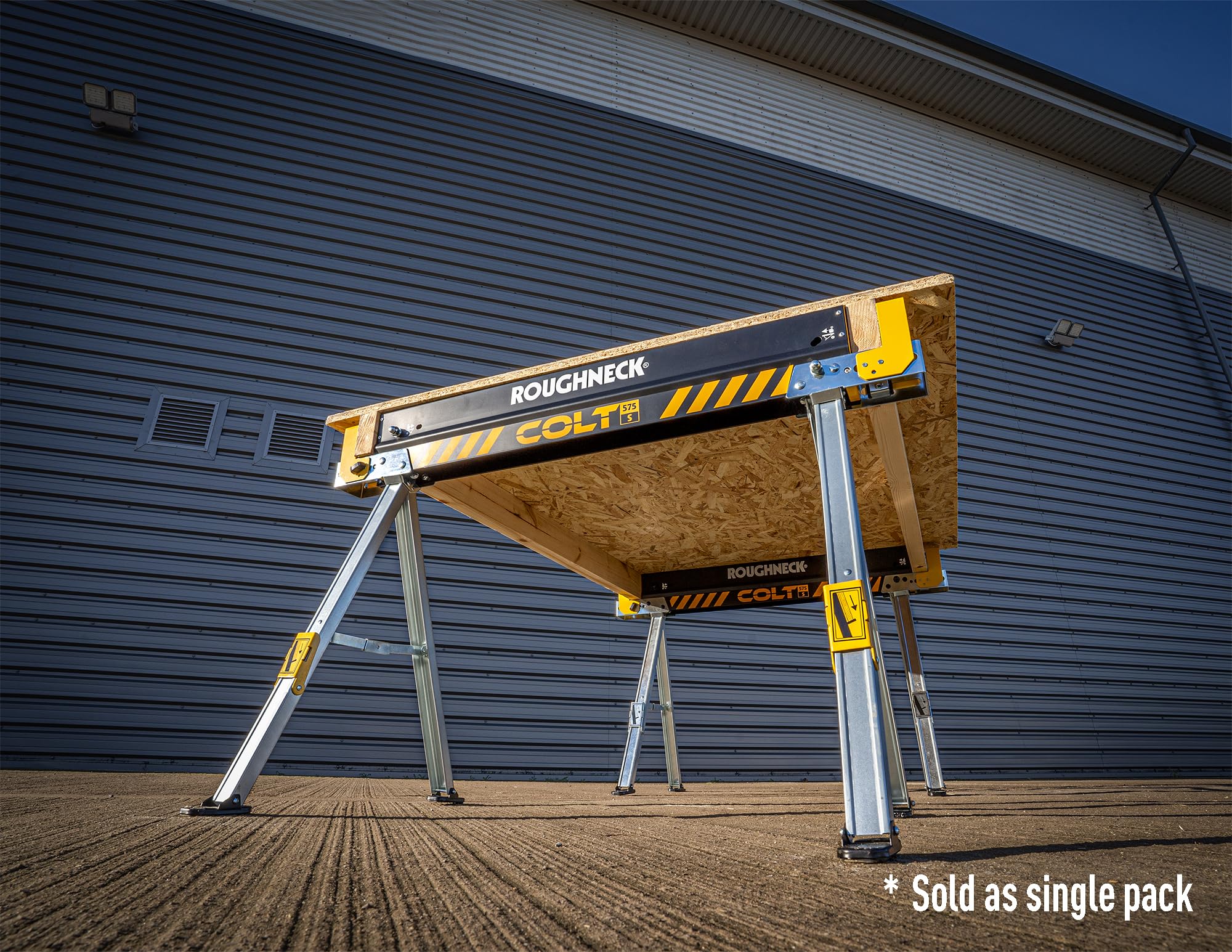 Cavalletto ROUGHNECK COLT 575S, struttura in acciaio ultra-resistente con portata di 500 kg per carpenteria e edilizia