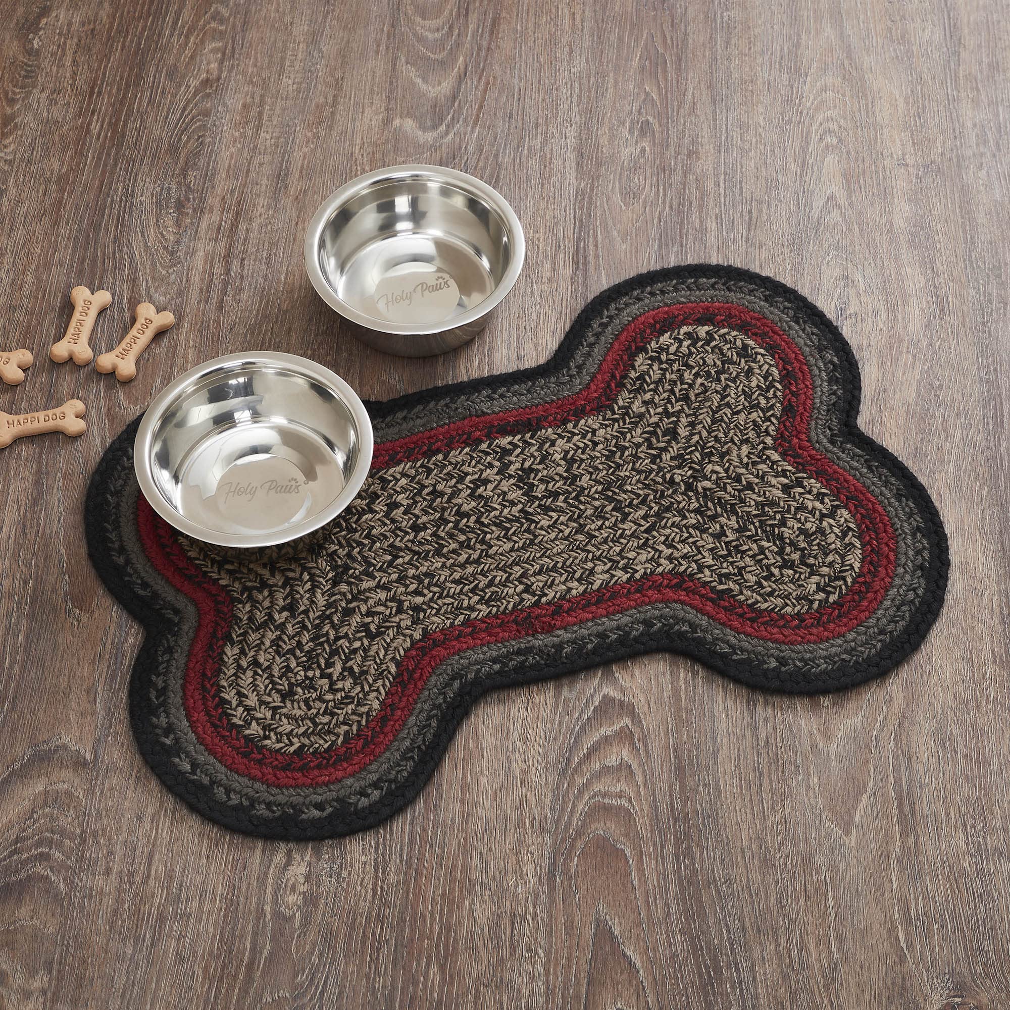VHC Brands Cumberland Indoor/Outdoor Pet Food Mat for Dogs Cats Kitchen Medium Bone Rug 15x23